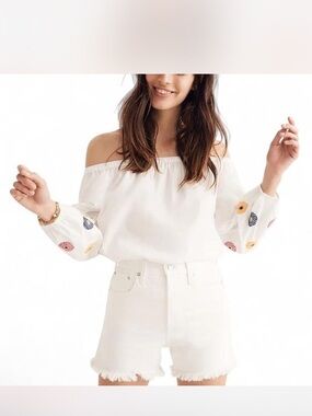 Madewell White Elastic Off-Shoulder Top